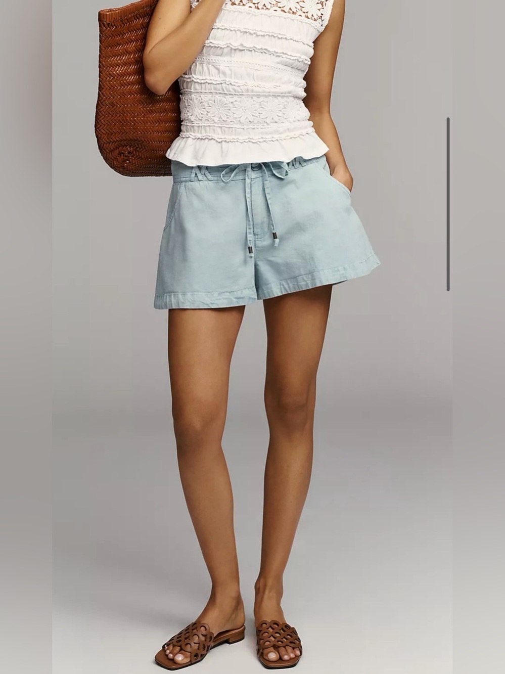 By Anthropologie Tie String A Line Chambray Shorts